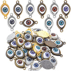 30pcs Antique Eye Shaped Charms Mixed Evil Eye Pendants with 2 Large Holes for Crafting Jewelry Making