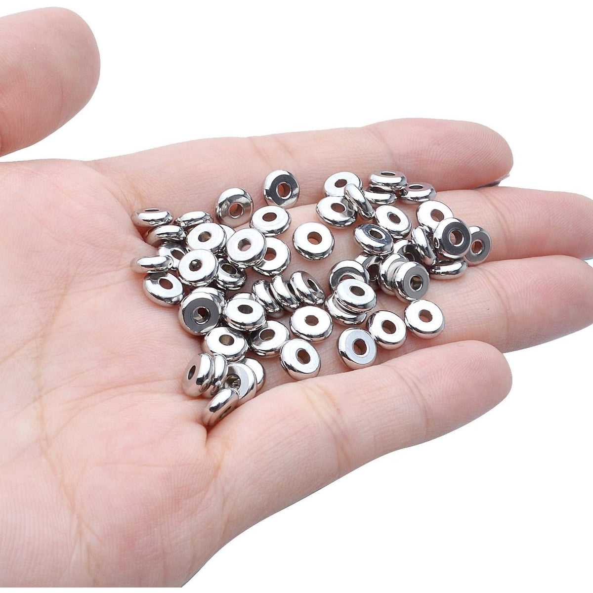100pcs 6mm Flat Disc Spacer Beads Stainless Steel Round Rondelle Loose Bead Spacers Jewelry Spacers Charms for DIY Necklace Jewelry Making