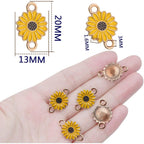 30pcs Enamel Flower Charms Connectors Links Yellow Alloy Floral Sunflower Daisy Flower Dangle Pendants with Double Loops for DIY Bracelet Earring Necklace Jewelry Making