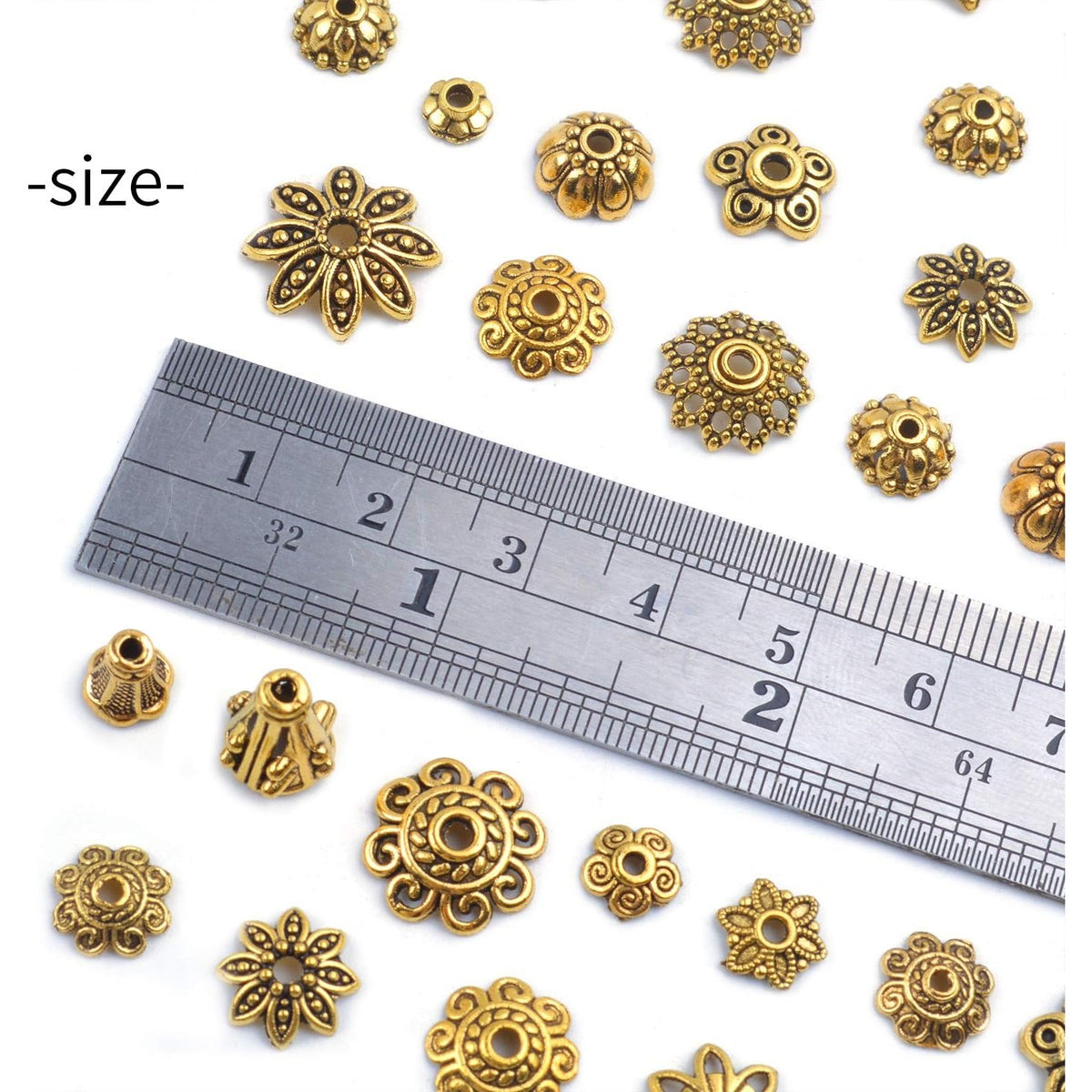 120g Bead Caps with A Clear Storage Box, Tibetan Gold Beads Spacers Jewelry Findings Accessories for Jewelry Making 300-350 Pieces