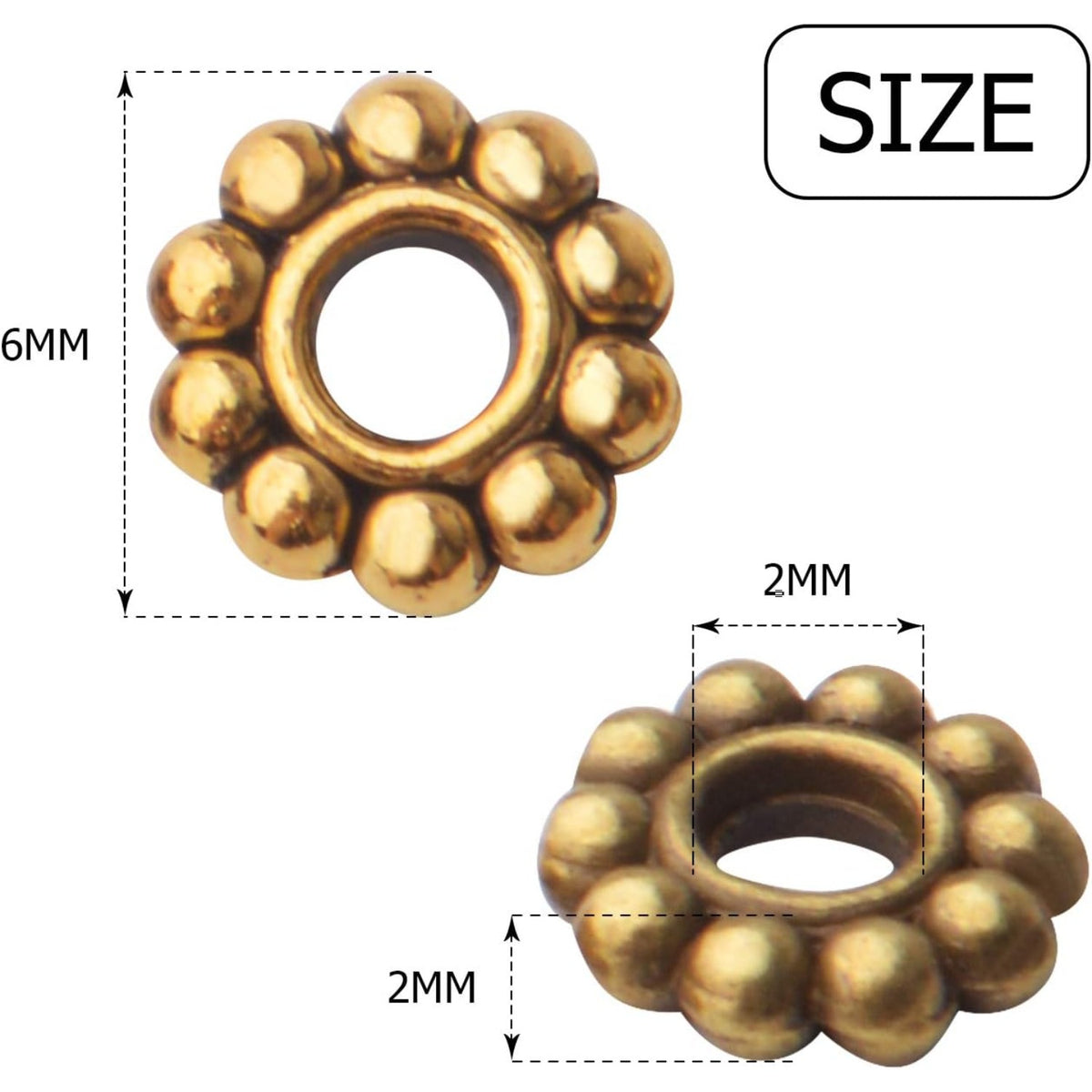 200pcs 4 Colors 6mm Flower Spacer Beads Tibetan Alloy Daisy Spacers Snowflake Loose Beads Jewelry Spacer Charms for DIY Bracelet Jewelry Crafts Making