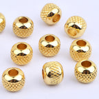 12pcs 8 mm Golden Round Large Hole Textured Spacer Beads Hypoallergenic Brass Pineapple Stripe Rondelle Loose Beads for DIY Leather Cord Snake Chain Bracelet Jewelry Making