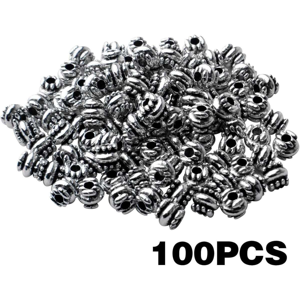 100pcs Antique Silver Spacers Beads Tibetan Alloy Rondelle Bead Spacers Tube Beads Column Loose Beads Charm Beads for Jewelry Bracelet Making Finding