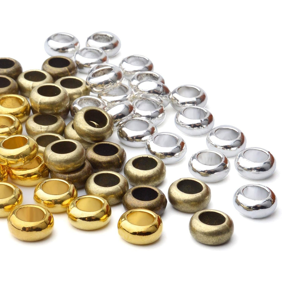 60pcs Rondelle Large Hole Spacer Beads Tibetan European Spacer Loose Hole Metal Beads for Necklace Bracelet Jewelry Making,10×6×5mm