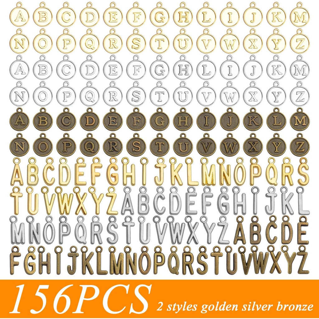 Letter Charms,156pcs (6 Sets) Silver Golden Antique Bronze Alphabet Pendants Charms Round Letter A-Z Charms for Necklace Bracelet Jewelry Making DIY Crafting