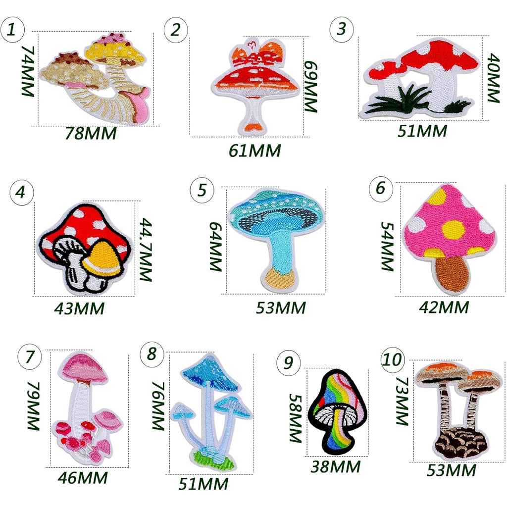20 Pieces Mushroom Embroidered Patches Iron-on Mixed Styles Mushroom Applique Sewing Embroidery Patches for Clothes Dress Hat Pants Shoes Curtain Backpack Bags Decoration
