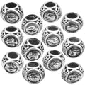 24pcs 12 Constellations Carved Beads Alloy European Large Hole Beads Lucky Charms Zodiac Loose Spacer Beads for DIY Bracelet Crafts Jewelry Making, Antique Silver