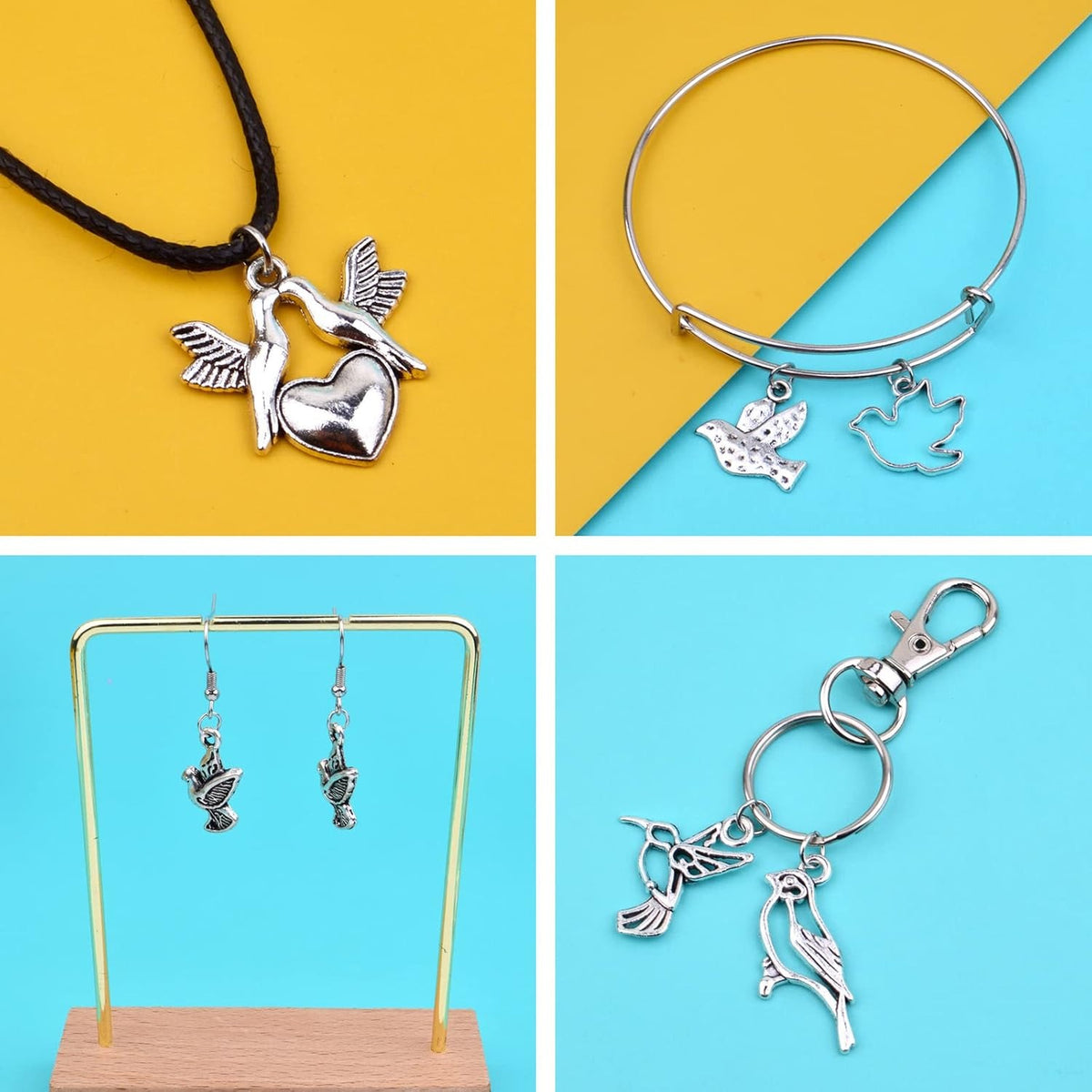 60pcs 12 Styles Bird Charms Tibetan Alloy Swallow Hummingbird Pendants Vintage Animal Charms with a Box for DIY Bracelet Necklace Jewelry Making, Antique Silver