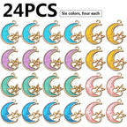 24pcs Enamel Moon Star Charms Celestial Charms Pendants Crafts Supplies for DIY Earring Necklace Bracelet Jewelry Making Accessories,6 Colors