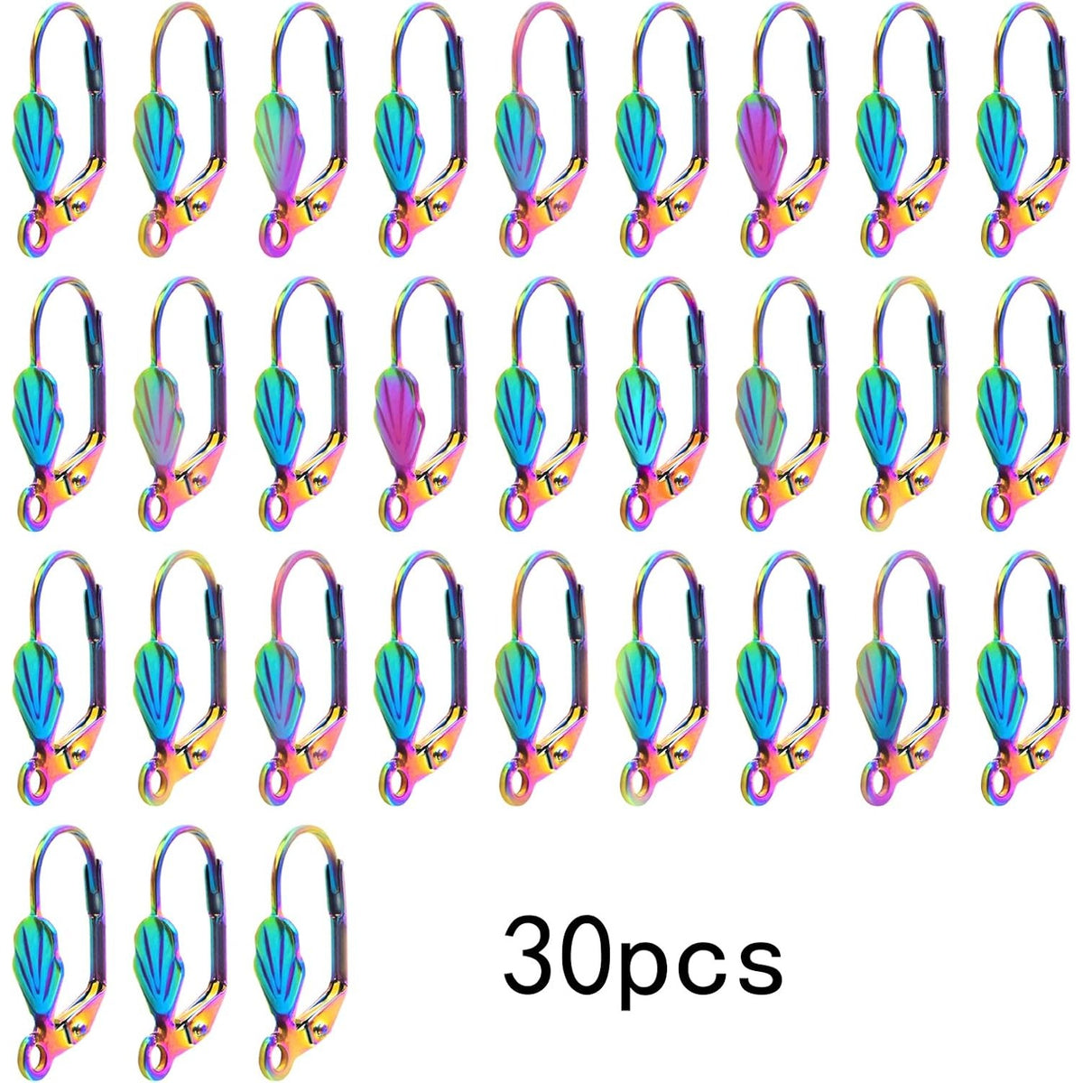 30pcs Stainless Steel Leverback French Earring Hooks Hypoallergenic Interchangeable Dangle Ear Wire Hooks Earring Findings for DIY Jewelry Making, Rainbow Color