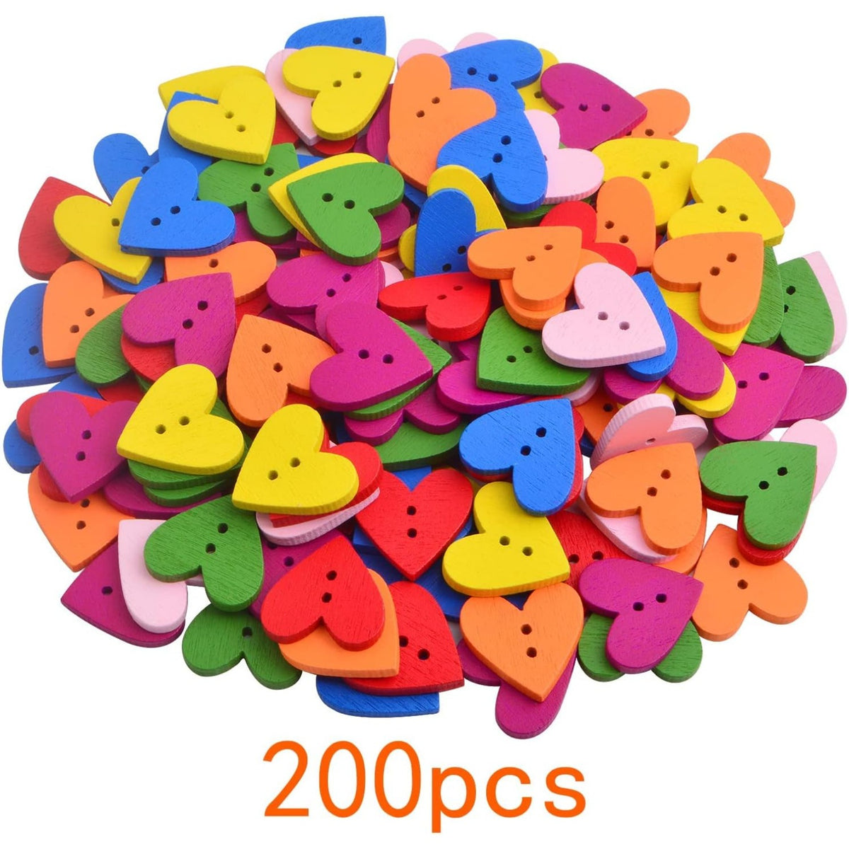 200pcs Colorful Wooden Heart Buttons with 2 Holes Love Heart Shaped Wood Craft Buttons Embellishments for DIY Clothes Sewing Scrapbooking Valentine's Day Decoration