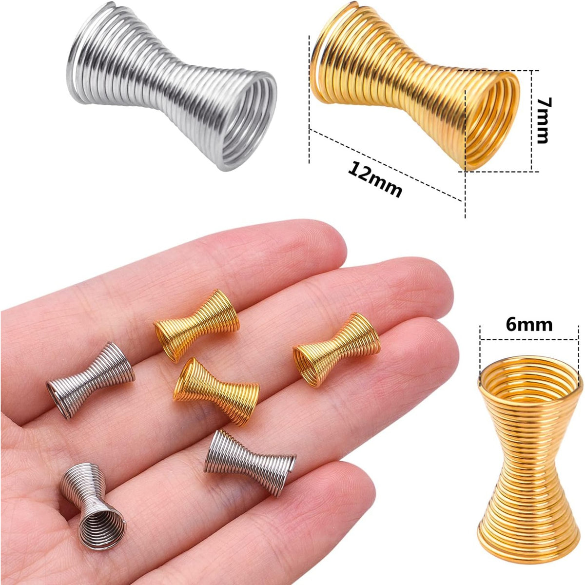 60pcs Double Side Large Artistic Spring Beads Caps Alloy Spacer Beads Caps Jewelry Bead Connectors Accessories for DIY Bracelet Necklace Crafts Jewelry Making, Golden and Silver