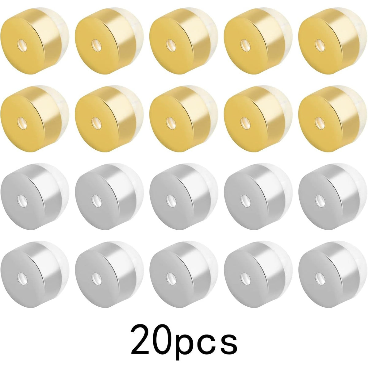 20pcs Soft Silicone Locking Earring Backs Hypoallergenic Brass Secure Earring Backs Stoppers Replacements for Droopy Ears Studs Earring Fish Hooks, 2 Colors