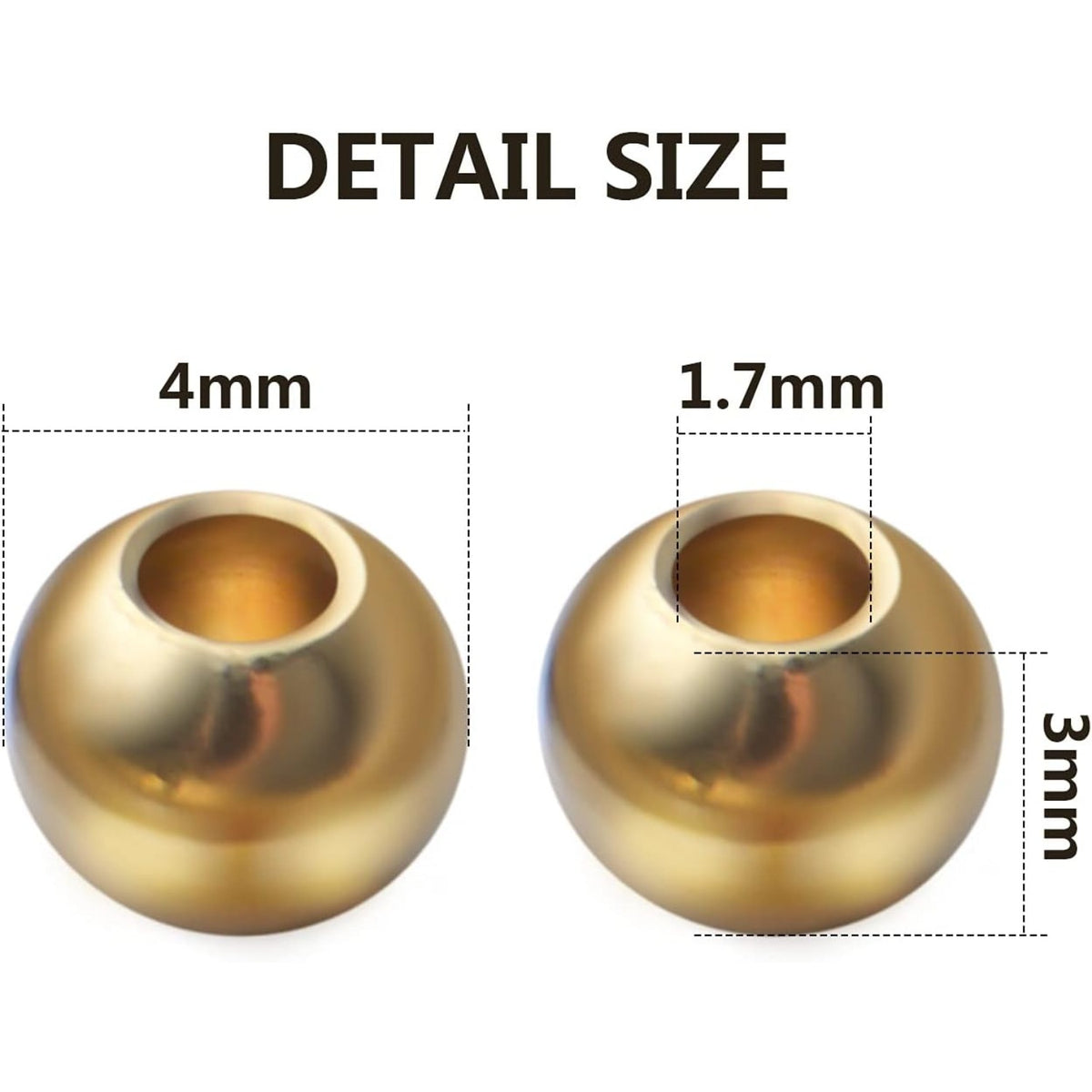200pcs Round Ball Spacer Beads Brass Rondelle Beads Loose Beads Charm Beads for DIY Bracelet Jewelry Craft Making Supplies,4mm
