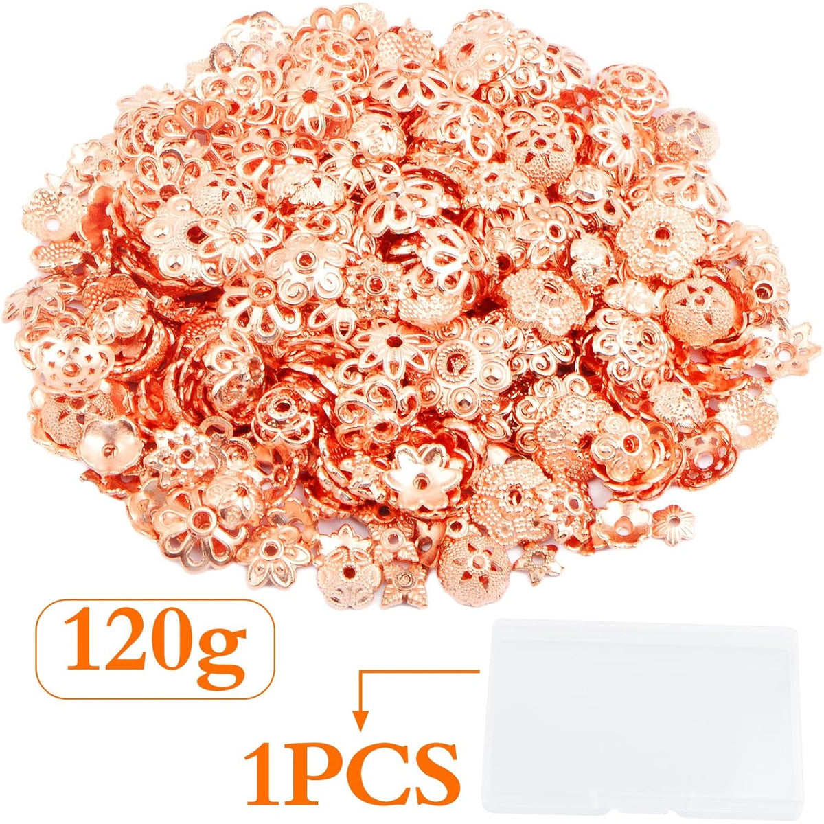 120g Bead Caps with A Clear Storage Box, Tibetan Gold Beads Spacers Jewelry Findings Accessories for Jewelry Making 300-350 Pieces