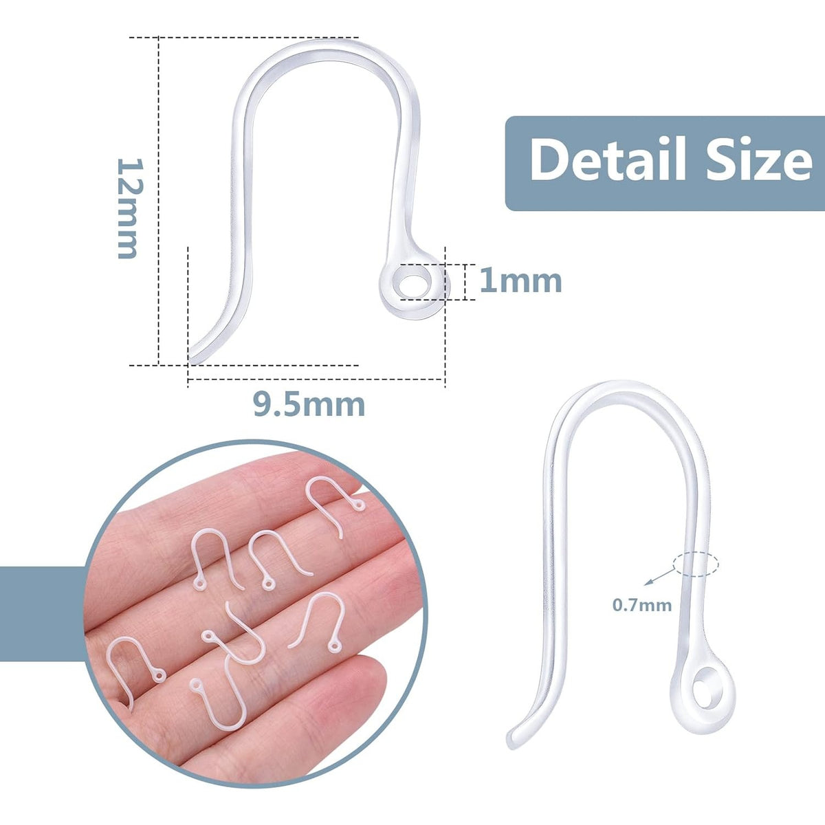 60pcs Plastic Earring Hooks Hypoallergenic Safety Ear Wire with Loop Fish Hook Earrings Dangle Earring Connectors for DIY Jewelry Making Handmade Decoration(Transparent)