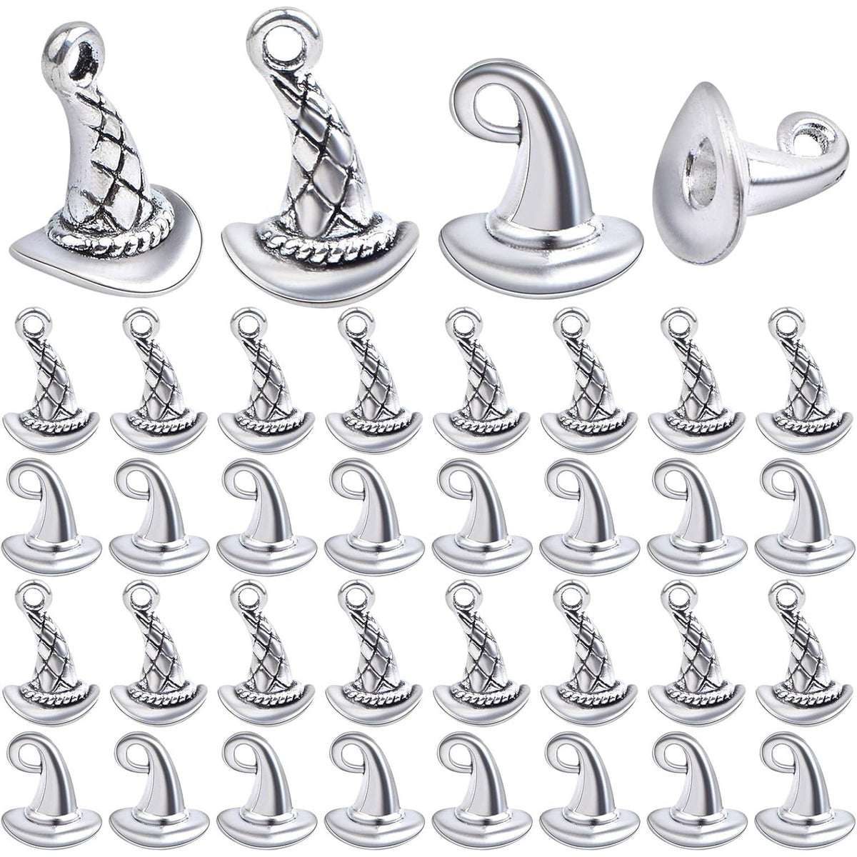 60pcs Antique Silver Witch Hat Pendant Charms Alloy Halloween Hat Wizard Cap Dangle Pendants Jewelry Making Findings for DIY Bracelet Necklace Earrings Crafts Decoration
