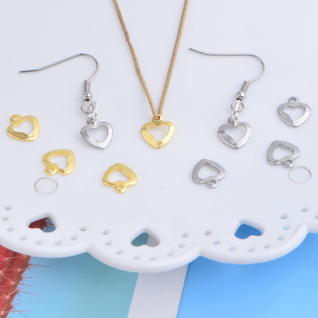 40pcs Hollow Heart Shape Pendant Charms Stainless Steel Tiny Love Charms Craft Supplies for DIY Necklace Bracelet Keychains Jewelry Making Findings, 2 Colors