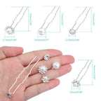 24pcs Silver Pearl Hair Pins Headpiece Metal U-shaped Rhinestone Flower Embellished Bobby Pins Bridal Hair Accessories for Women Girls Bride Bridesmaid Wedding, 4 Styles