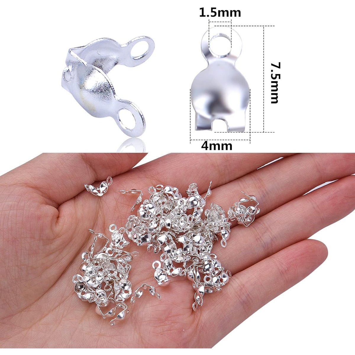 1000pcs Silver Metal Open Bead Tips Knot Covers Terminators Clamp End Cord Ends for DIY Jewelry Making Accessory