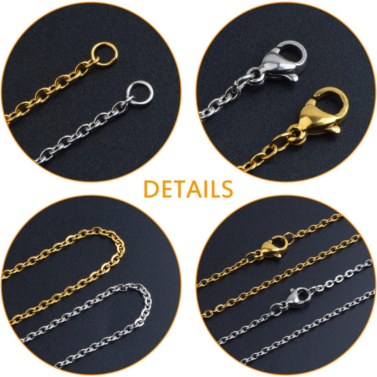 20pcs 450 mm Stainless Steel Necklace Chains Long Link Cable Chain Charms with Lobster Clasp 2 mm Thin Rope Chains for Women Men DIY Jewelry Making Projects, 2 Colors
