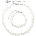 White Puka Shell Necklace Hawaiian Seashell Beach Surfer Choker Adjustable Handmade Beaded Summer Pooka Shells Clam Chips Necklace Bracelet Jewelry Set for Adult Teens Men Women
