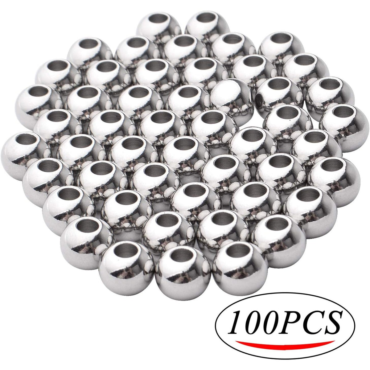 50pcs 8mm Stainless Steel Round Spacers Ball Spacer Beads Seamless Smooth Loose Beads Rondelle Beads Jewelry Spacer Charms for DIY Jewelry Making Supplies