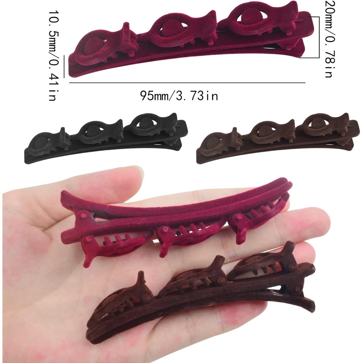 6pcs Double Retro Layer Twist Plait Hair Clips Flocking Texture Braided Hair Clips Woven Hairpin Barrettes with 3 Small Clips on Top for Women Girls Hair Styling, 3 Colors
