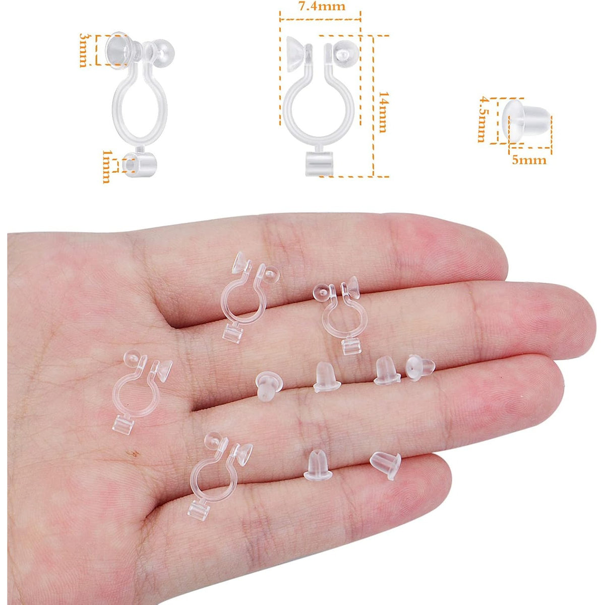 50pcs Resin Invisible Clip-on Earring Converters Components Clear Plastic Earring Clips Fit 3 mm Rhinestone with Bullet Earring Backs for Non-Pierced Ears DIY Jewelry Making