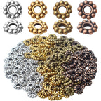 200pcs 4 Colors 6mm Flower Spacer Beads Tibetan Alloy Daisy Spacers Snowflake Loose Beads Jewelry Spacer Charms for DIY Bracelet Jewelry Crafts Making