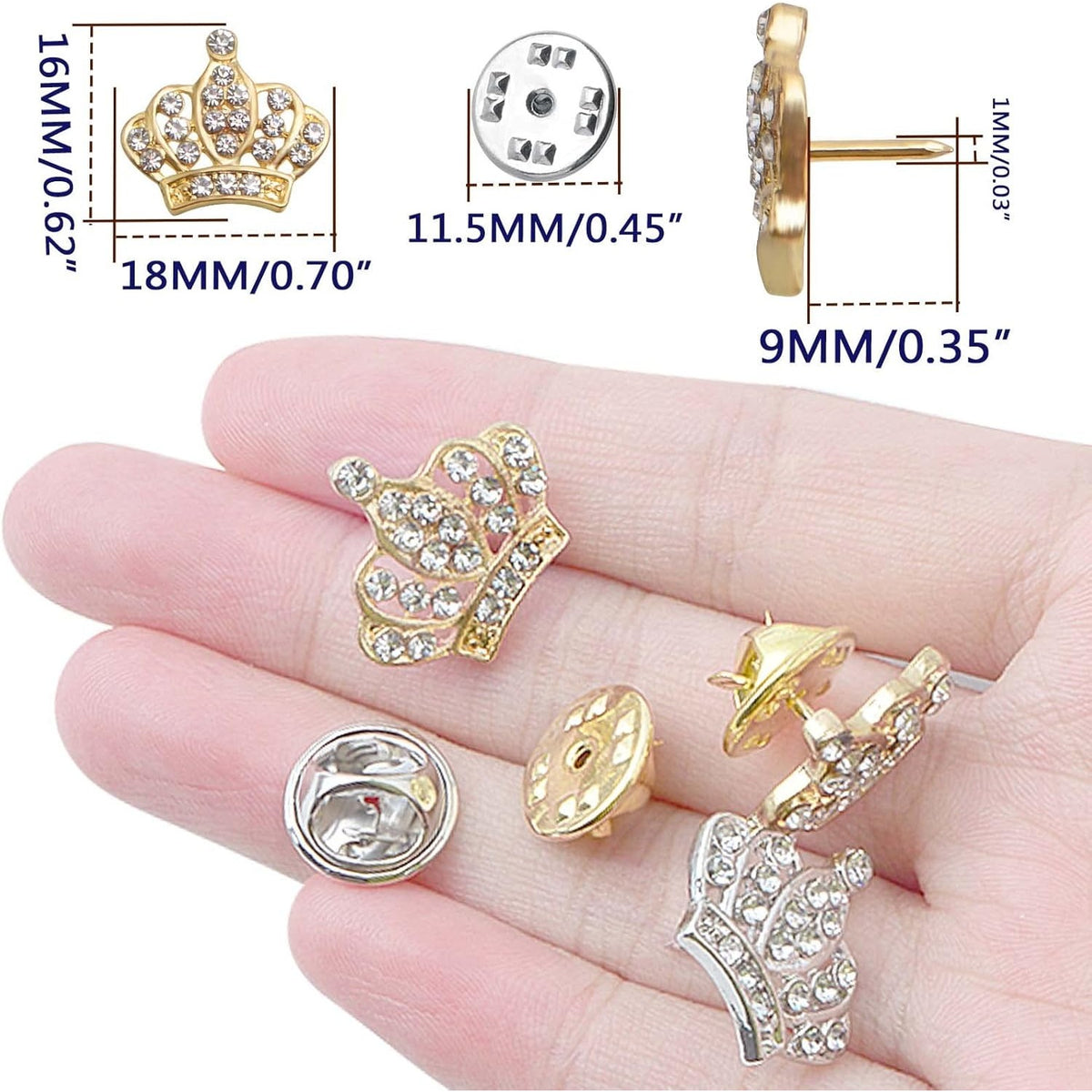12pcs Tiara Crown Brooch Pins with Shiny Rhinestones Metal Crown Brooches Clips Accessories for Women Clothing Cardigan Dresses Shirts Shawl Decoration, 2 Colors