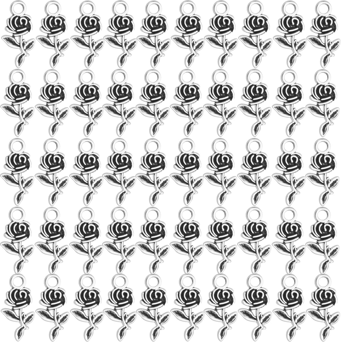 50pcs Rose Flower Charms Tibetan Alloy Flower Pendants Jewelry Crafting Accessories for DIY Necklace Bracelet,5 Colors