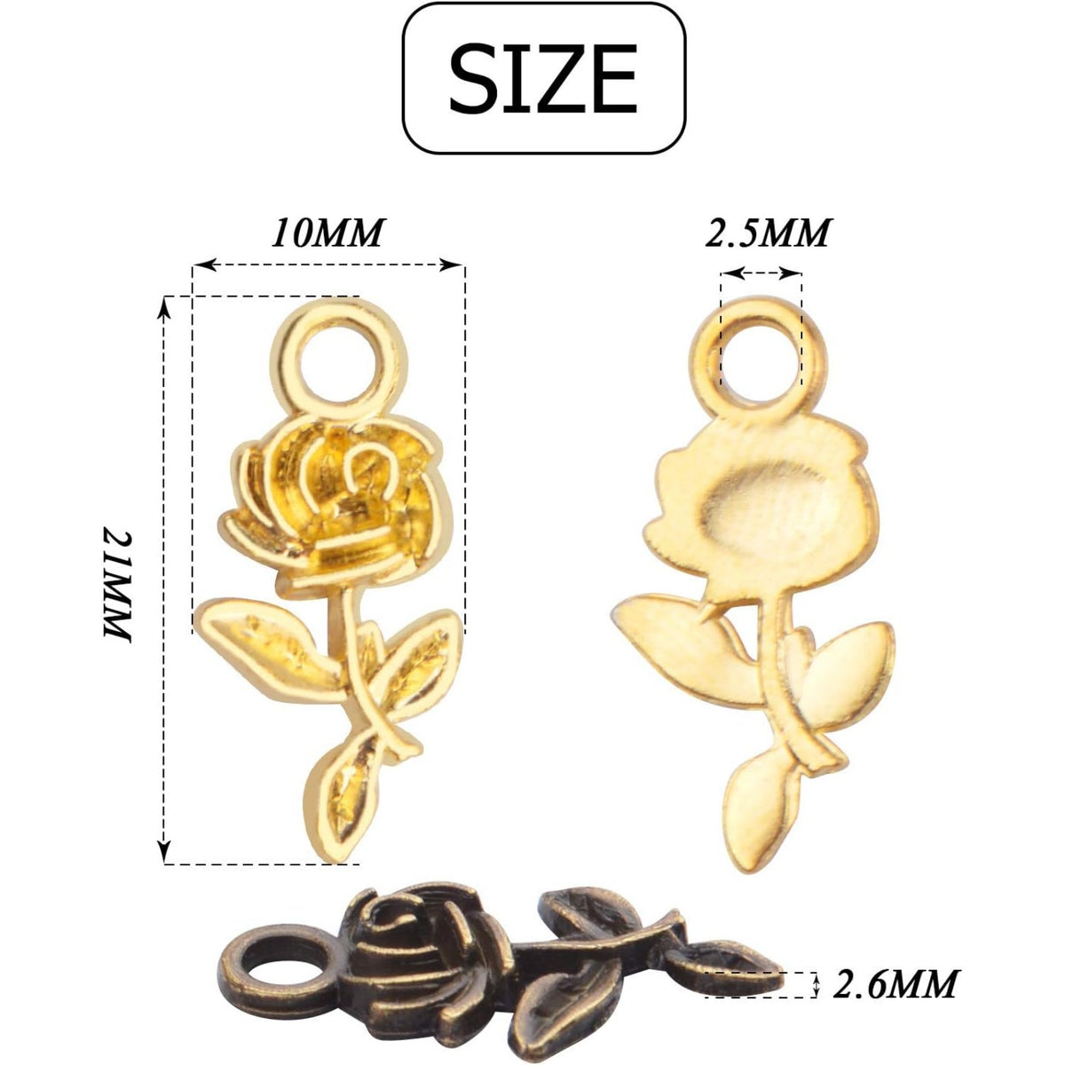 50pcs Rose Flower Charms Tibetan Alloy Flower Pendants Jewelry Crafting Accessories for DIY Necklace Bracelet,5 Colors