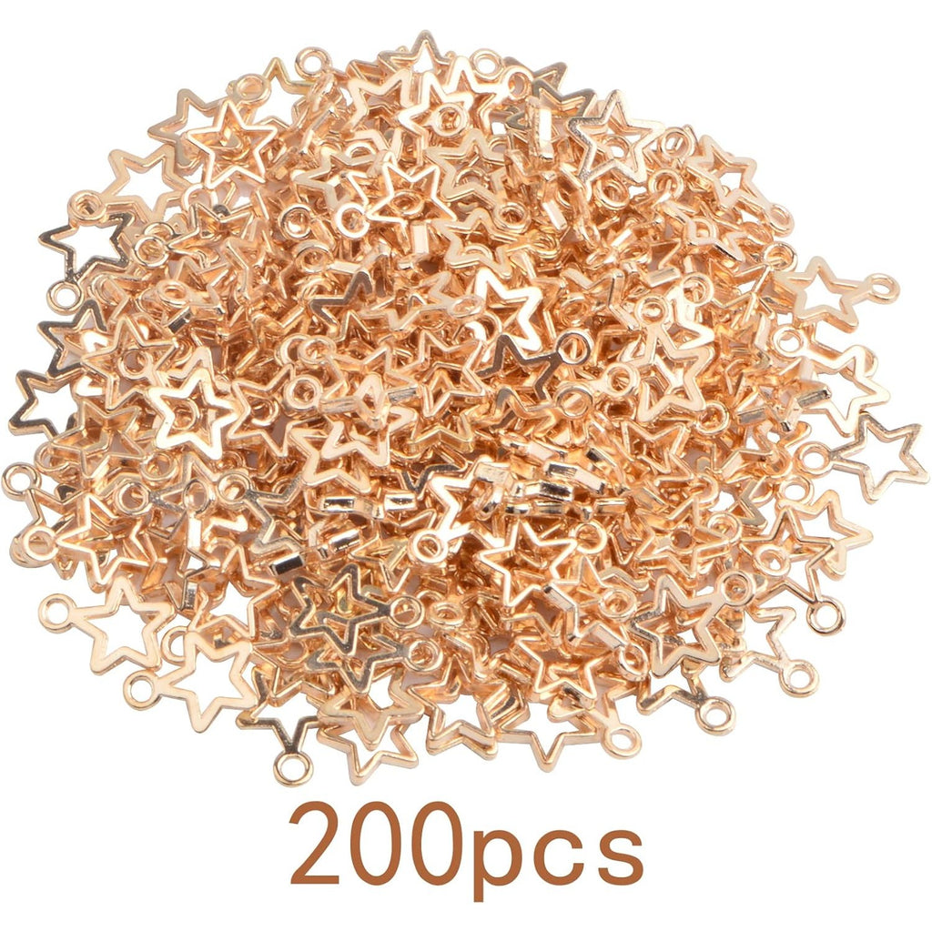 200pcs KC Golden Pentagram Star Charm Pendants Tibetan Alloy Mini Star Shape Celestial Dangle Charms for DIY Bracelet Necklace Jewelry Making Craft Supplies