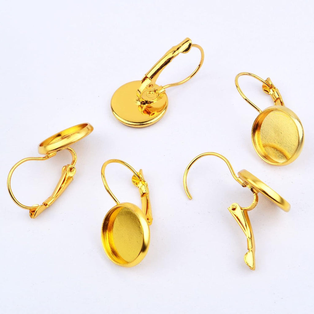 Hook Earring Cabochon Settings, 20 Pieces Lever Back Hook Earrings with Flat Round Tray Blank Cabochon Setting Ear Wires for Earring Designs(12 mm)