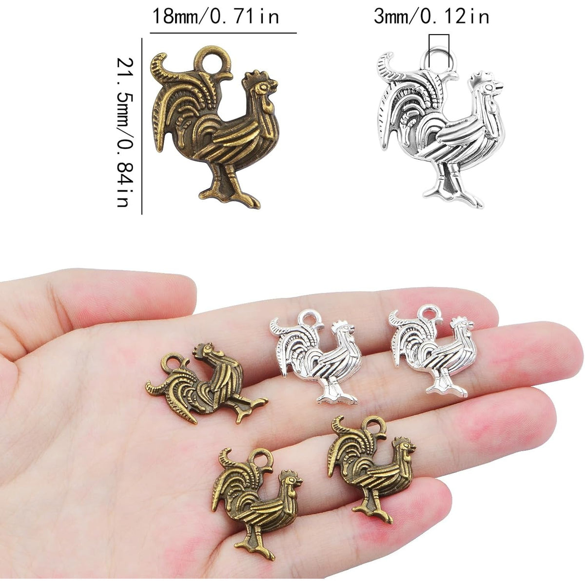 60 Pieces Antique Chicken Rooster Charms Tibetan Alloy Chicken Farm Animal Figures Dangle Pendants for DIY Bracelets Necklaces Jewelry Making Supplies, 2 Colors