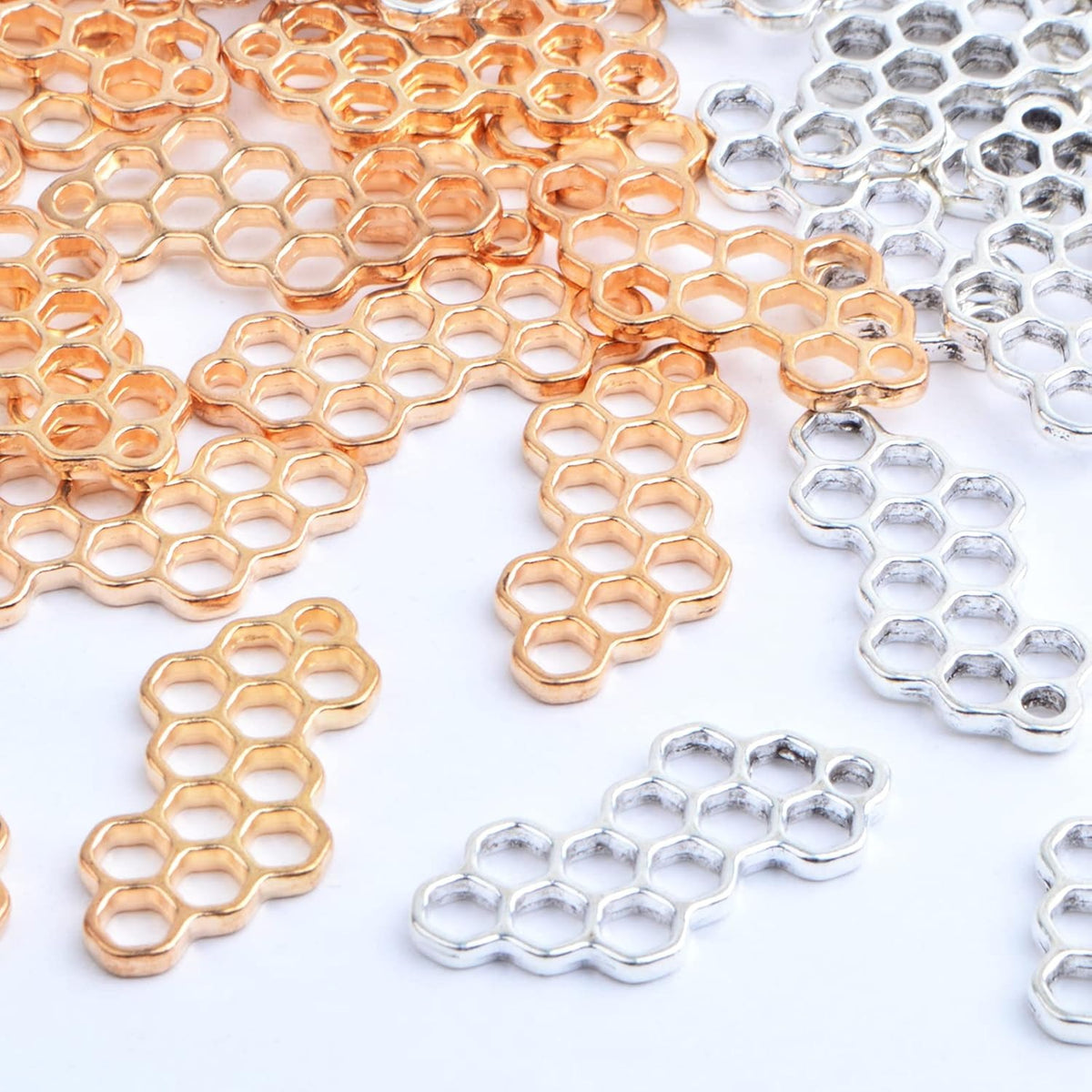 50pcs Hollowed Honeycomb Shape Pendant Charms Alloy Bee Honeycomb Open Back Bezel Pendants for DIY Necklace Bracelet Resin Crafts Jewelry Making, 2 Colors