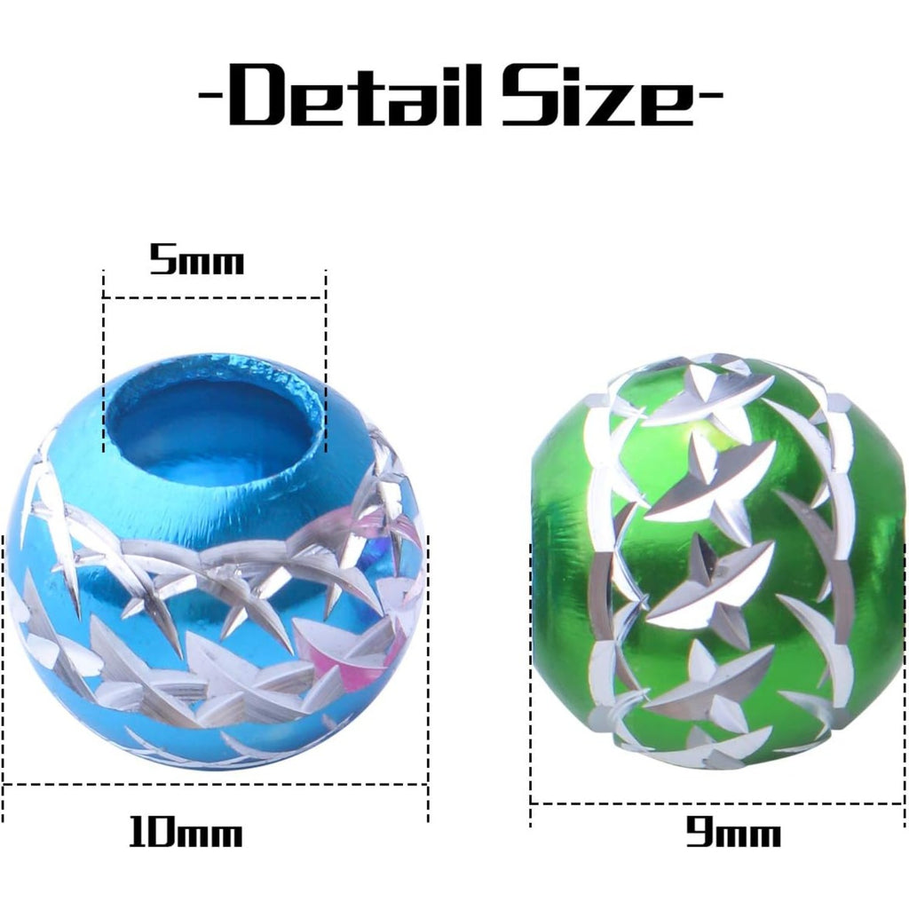 50pcs 10mm Colorful Ball Spacers Beads Aluminum Carving Big Hole Bead Spacers Rondelle Loose Beads Jewelry Spacer Charms for DIY Jewelry Crafts Making, Hole: 5mm