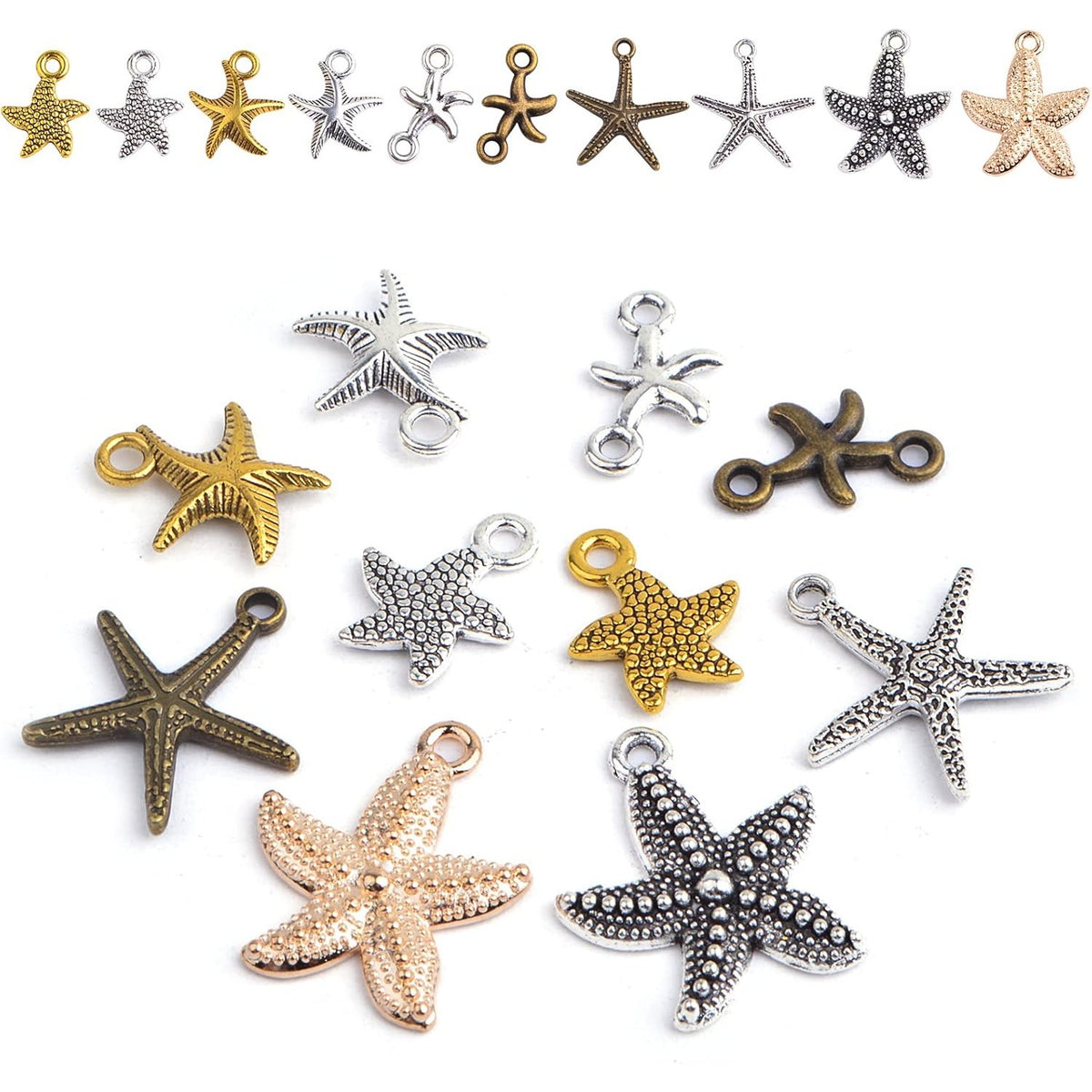 60pcs Mixed Color Marine Life Starfish Charms Vintage Sea Animal Starfish Sea Star Pendant Charms Collection for DIY Necklace Bracelet Jewelry Making Crafting, 5 Styles