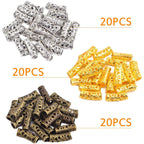 60pcs Tibetan Hollow Column Spacer Beads Alloy Large Hole Long Curved Tube Slide Loose Beads for DIY European Charms Jewelry Making Findings, 3 Colors, Hole: 5 mm