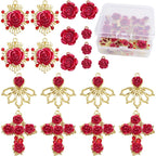 20pcs KC Golden Plated Alloy Lovely Roseflower Charms Resin Red Rose Flower Dangle Pendants with a Box for DIY Necklace Earrings Jewelry Making Valentine's Gifts, 5 Styles