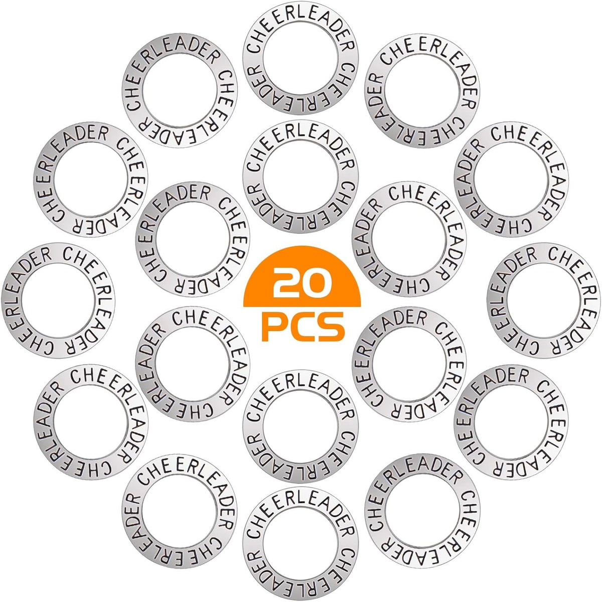 20pcs Antique Silver Cheerleader Charms Round Circle Cheer Charm Cheerleading Message Pendant Charms Jewelry Making Accessories for DIY Crafts Bracelet Birthday Gifts