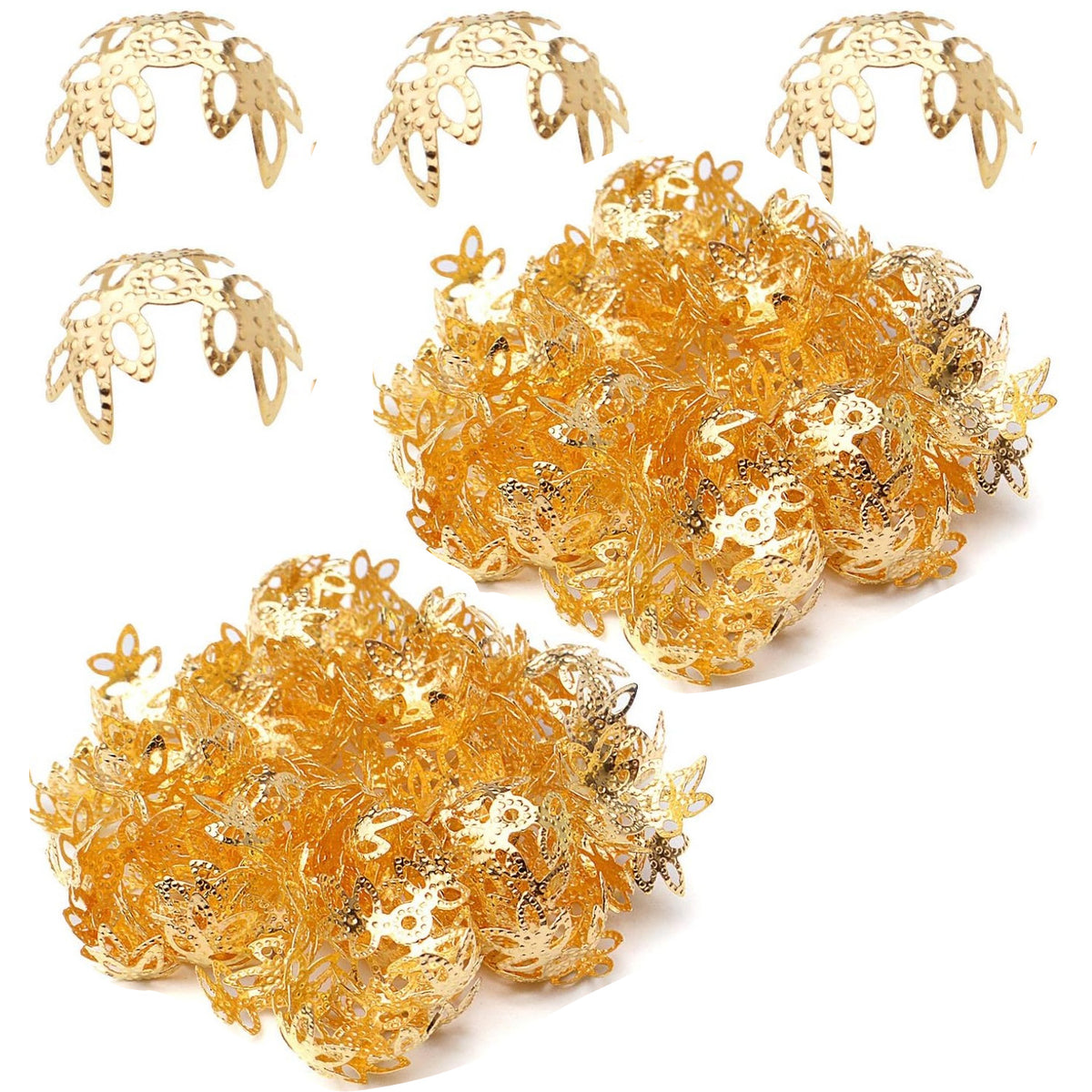200pcs Metal Flower Filigree Bead Caps Spacer Caps for Bracelet Earring Jewelry Crafts Making
