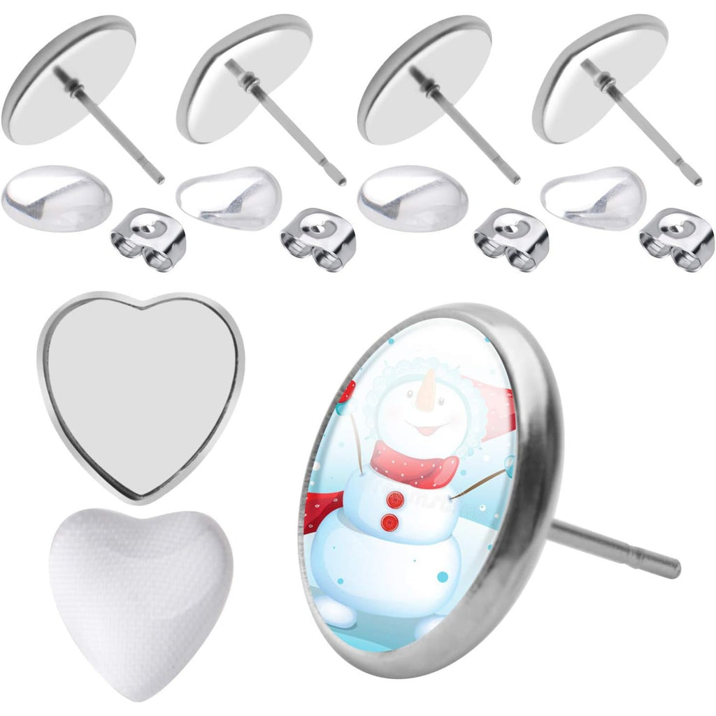 60pcs Stainless Steel Earring Bezels Stud Earring Cabochon Post Cups with 60pcs Clear Glass Cabochon and 60pcs Butterfly Earring Backs