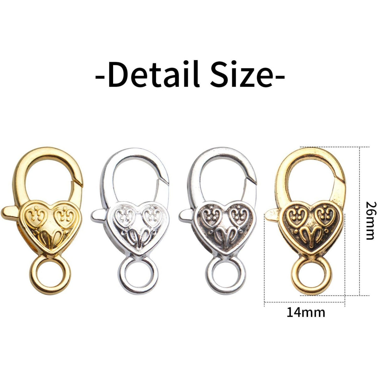 Tibetan Alloy Lobster Claw Clasps, 40pcs - Vintage Antique Heart Shaped Hooks for Jewelry Making, 4 Colors, 26x14mm