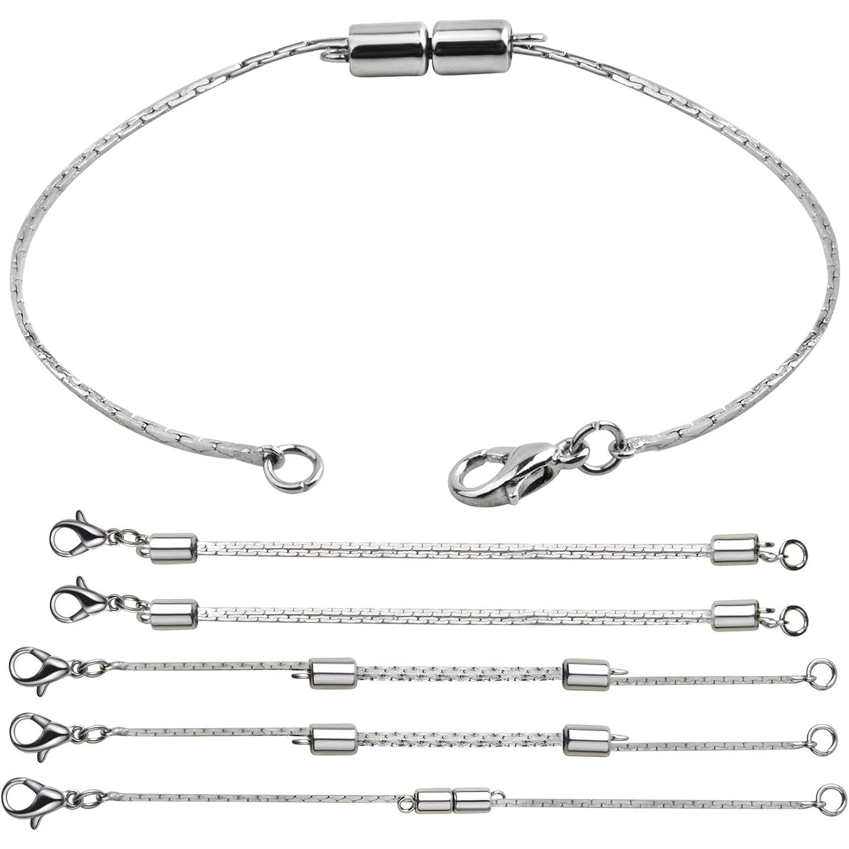 6 Pieces Stainless Steel Extender Chains Hypoallergenic Adjustable Sliding Necklace Extender Chains with Lobster Clasps for DIY Necklace Bracelet Jewelry Making Supplies