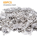 69 Pieces Antique Silver Alloy Moon Star Sun Charms Pendants Celestial Pendants Jewelry Findings for Necklace Bracelet Jewelry Making, 23 Styles