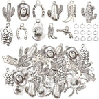 100 Grams Alloy Western Cowbo Cowgi Charms Antique Silver Mixed Cowb Boot Hat Horseshoe Dangle Pendants with 80pcs Split Rings for DIY Necklace Bracelet Earrings Jewelry Making