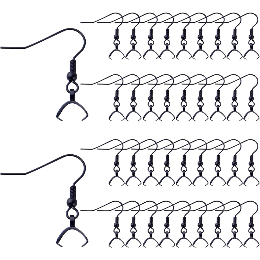 Stainless Steel Earring Hooks, 50pcs Black With Pendant Clasp - Hypoallergenic Ear Wire Ball Hooks for Jewelry Making