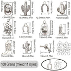 100 Grams Alloy Western Cowbo Cowgi Charms Antique Silver Mixed Cowb Boot Hat Horseshoe Dangle Pendants with 80pcs Split Rings for DIY Necklace Bracelet Earrings Jewelry Making